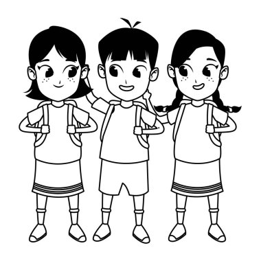 siyah beyaz çocukluk sevimli okul öğrencileri karikatür