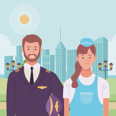 Profesyoneller işçiler çift gülümseyen karikatürler