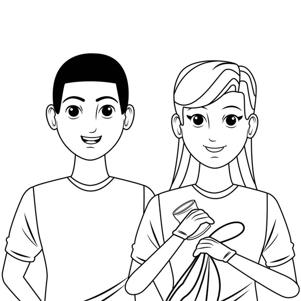 Servizio di pulizia persona avatar personaggio dei cartoni animati in bianco e nero — Vettoriale Stock