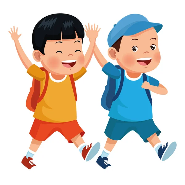 Copiii de școală zâmbesc cu rucsacuri — Vector de stoc