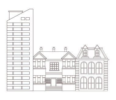 Kentsel binalar ve şehir mimarisi siyah beyaz