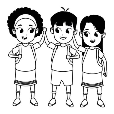 siyah beyaz çocukluk sevimli okul öğrencileri karikatür