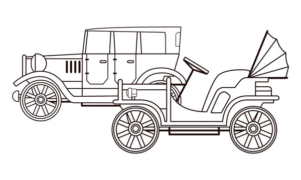 Винтажные и классические автомобили в черном и белом цветах — стоковый вектор