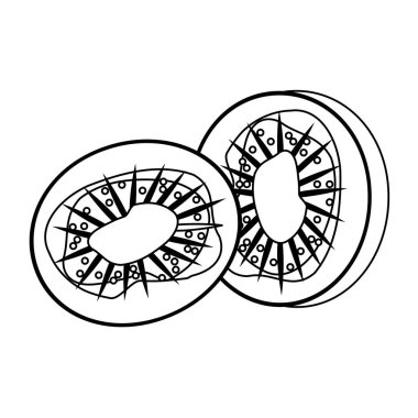 Kiviler siyah beyaz tropik meyve karikatürlerini doğrarlar.