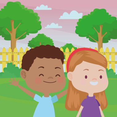 Sevimli mutlu çocuklar eğlenceli karikatürler sahip