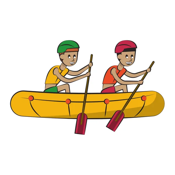 Dos hombres en bote con remo — Vector de stock