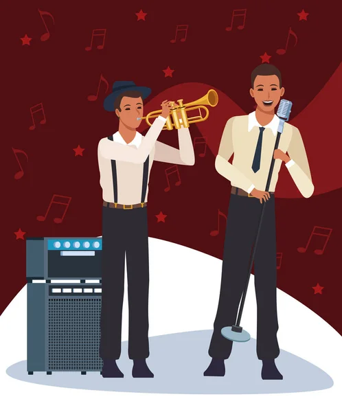 Cantante y trompetista, Jazz music band design — Archivo Imágenes Vectoriales