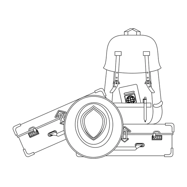 Vacaciones de viaje y dibujos animados de verano en blanco y negro — Vector de stock