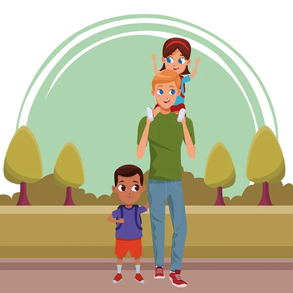 Famille père célibataire avec enfants — Image vectorielle