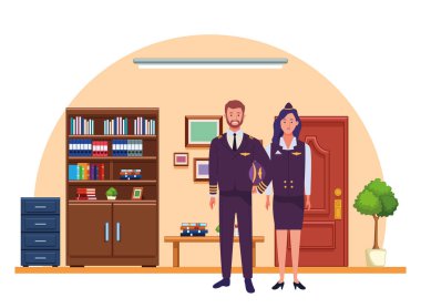 Profesyoneller işçiler çift gülümseyen karikatürler