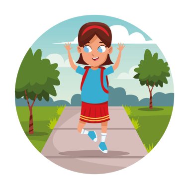 Sırt çantası karikatür ile Okul kız