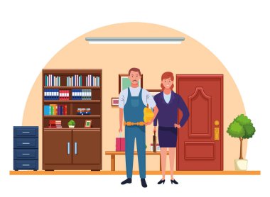 Profesyoneller işçiler çift gülümseyen karikatürler