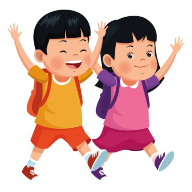 Sırt çantalarıyla gülümseyen okul çocukları