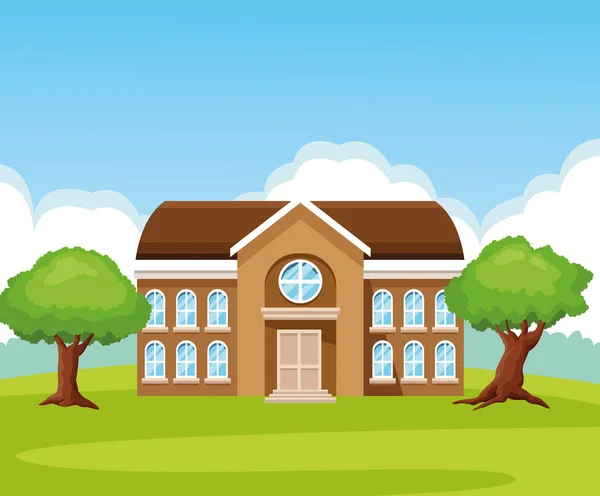 School building in nature cartoons — Stock Vector