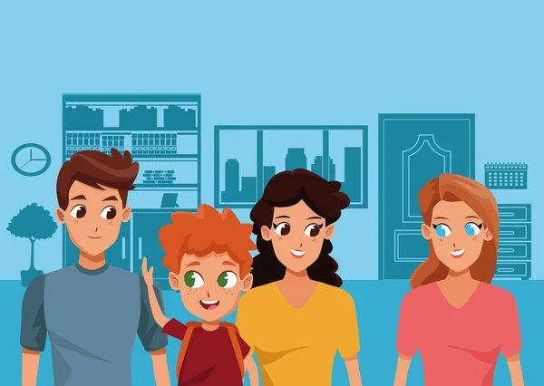 Família jovens pais com crianças desenhos animados —  Vetores de Stock