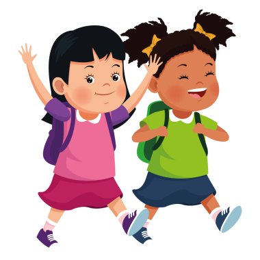 Sırt çantalarıyla gülümseyen okul çocukları