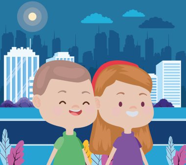 Sevimli mutlu çocuklar eğlenceli karikatürler sahip