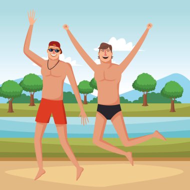 Genç arkadaşlar ve yaz karikatürleri