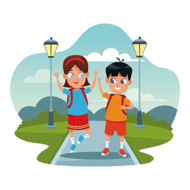 Sırt çantası karikatürler ile Okul çocukları