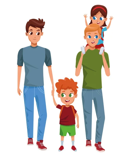 Rodinné mladé rodiče s dětmi kreslené — Stockový vektor