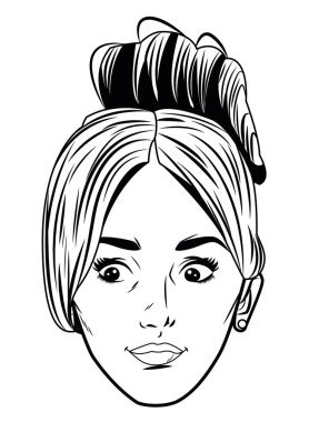 siyah beyaz pop art genç kadın yüz avatar karikatür