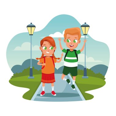 Sırt çantası karikatürler ile Okul çocukları