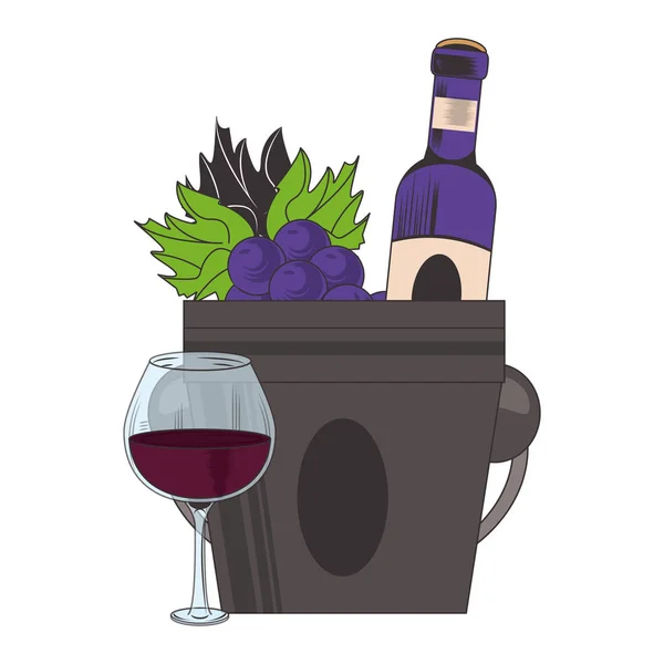 Grappolo d'uva e design bottiglia di vino — Vettoriale Stock