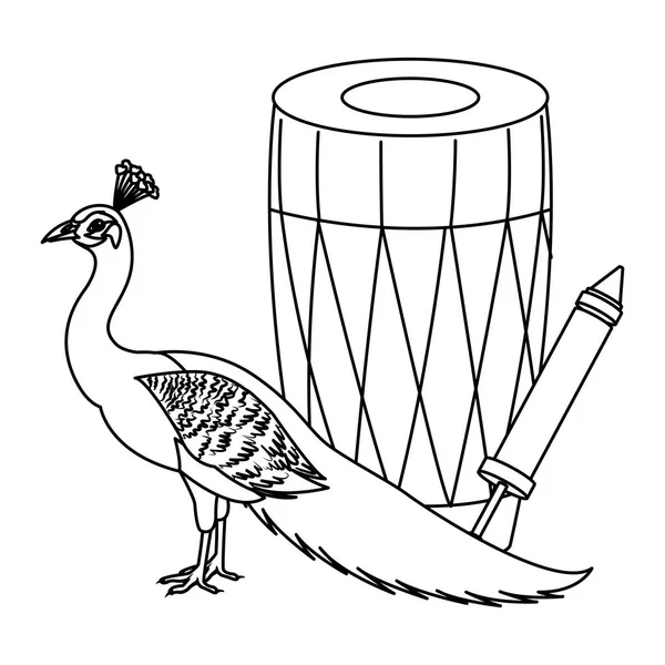 Drum mridangam icoon cartoon geïsoleerd in zwart-wit — Stockvector