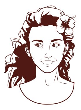 Pop art güzel kadın siyah beyaz karikatür gülümseyen yüz