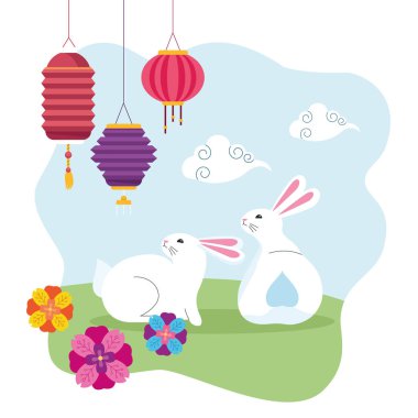 orta sonbahar çin festivali karikatür