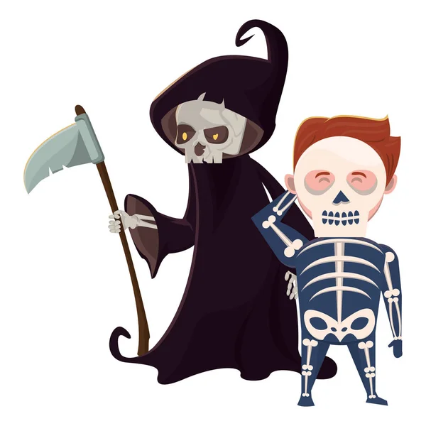 Men with halloween skull and death costumes — Stock Vector