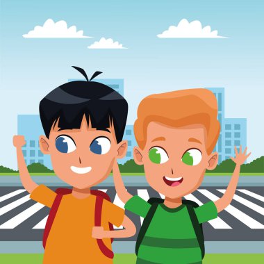 çocukluk sevimli okul öğrencileri karikatür