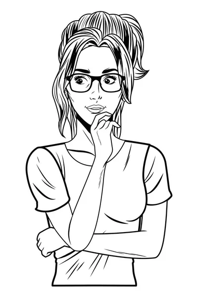 Ung kvinna avatar tecknad karaktär i svart och vitt popkonst — Stock vektor