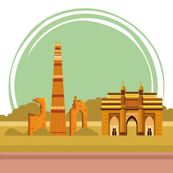 Bâtiment indien monuments icône dessin animé — Image vectorielle