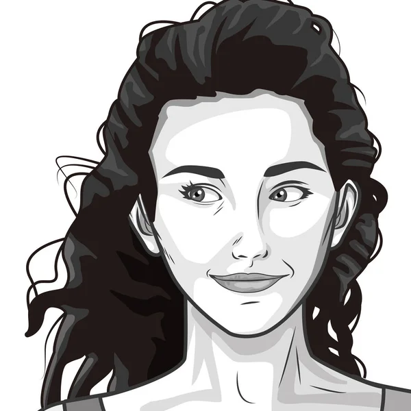 Pop art belle femme visage dessin animé en noir et blanc — Image vectorielle