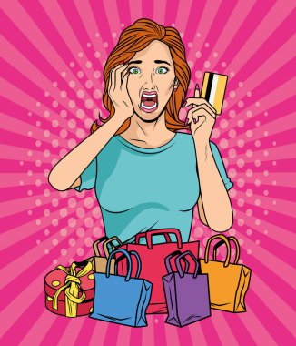 Alışveriş çantası olan kadın vektör tasarımı