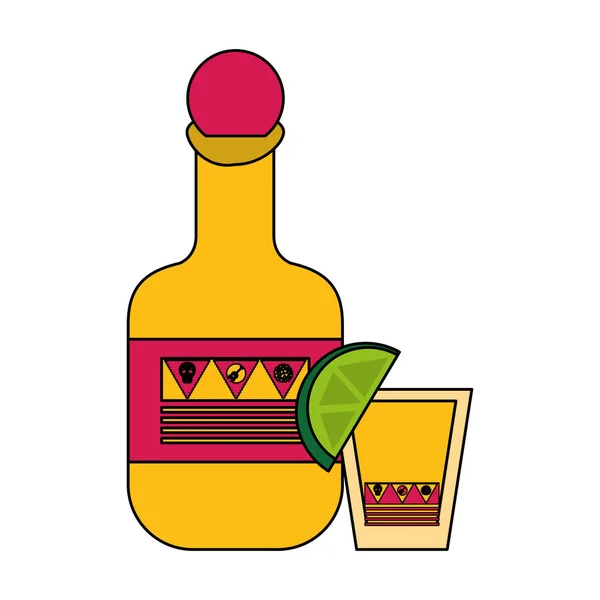 Bouteille de tequila et tourné au citron — Image vectorielle