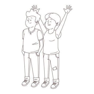 Gençler arkadaşlar gülümseyen ve siyah beyaz tebrik