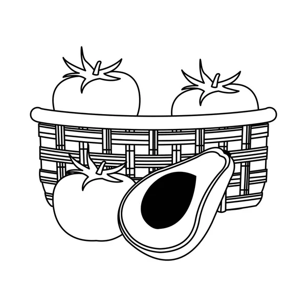 Koš s rajčaty a avokádem — Stockový vektor