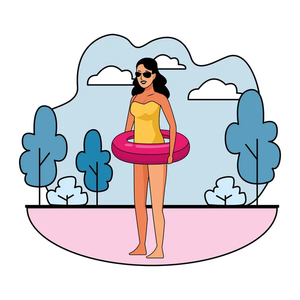 Junge Frau im Badeanzug Karikatur — Stockvektor