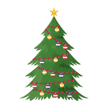 Süslü Noel ağacı, düz tasarım.