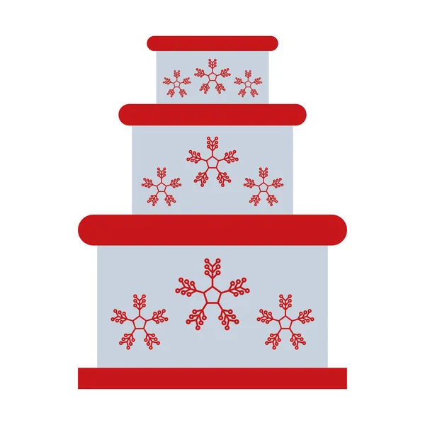 Feliz Feliz Feliz Navidad dulce pastel con copos de nieve — Vector de stock