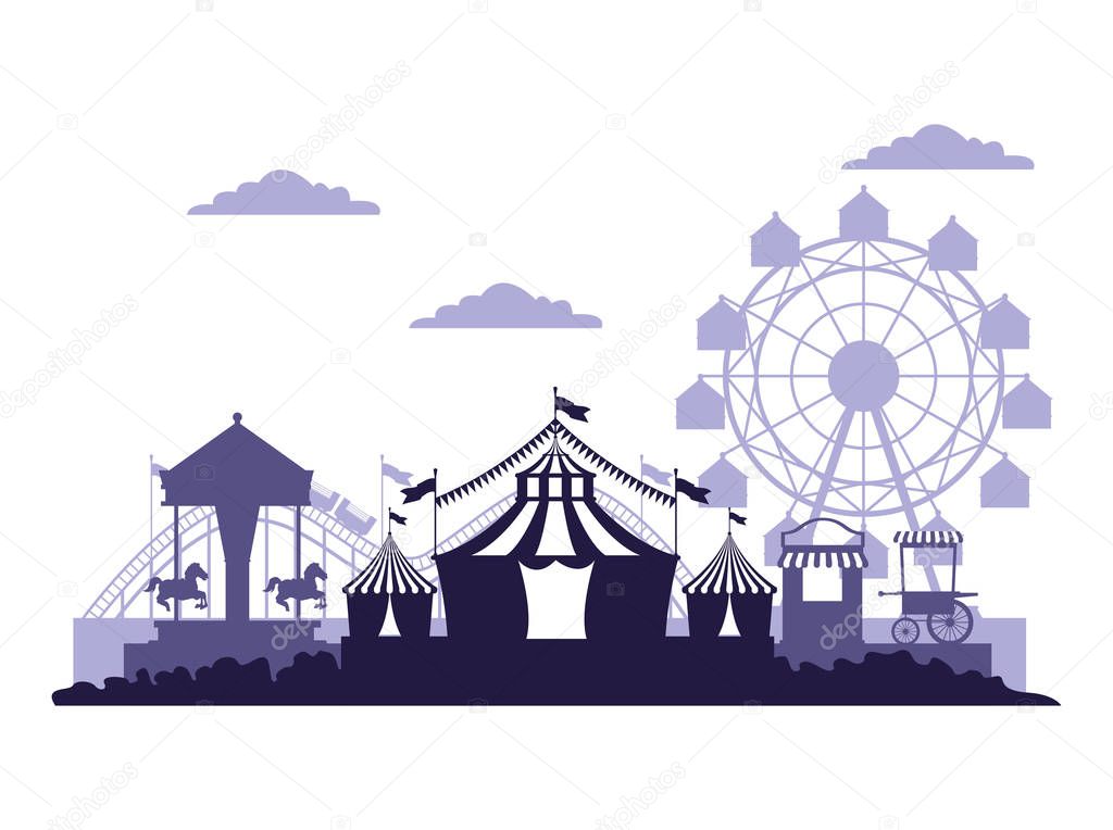 Circus festival fair scenery blue and white colors