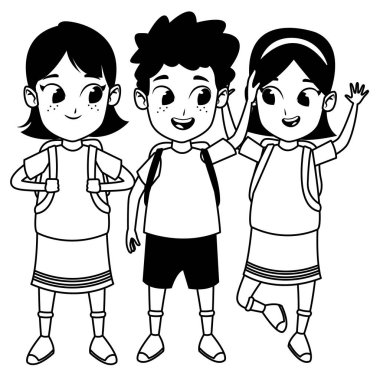 siyah beyaz çocukluk sevimli okul öğrencileri karikatür