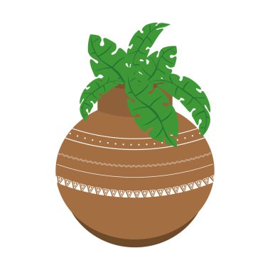 leaves in decorative pot cartoon isolated