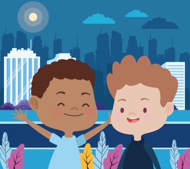 Sevimli mutlu çocuklar eğlenceli karikatürler sahip