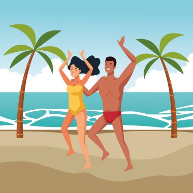 Genç çift yaz karikatürler zevk