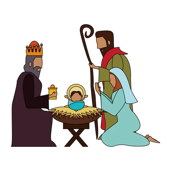 Feliz Navidad Natividad caricatura cristiana — Vector de stock