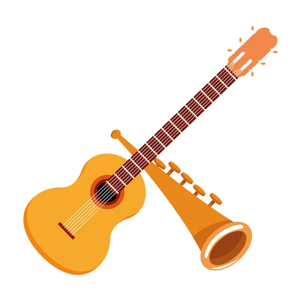 Guitare et trompette icône dessin animé — Image vectorielle