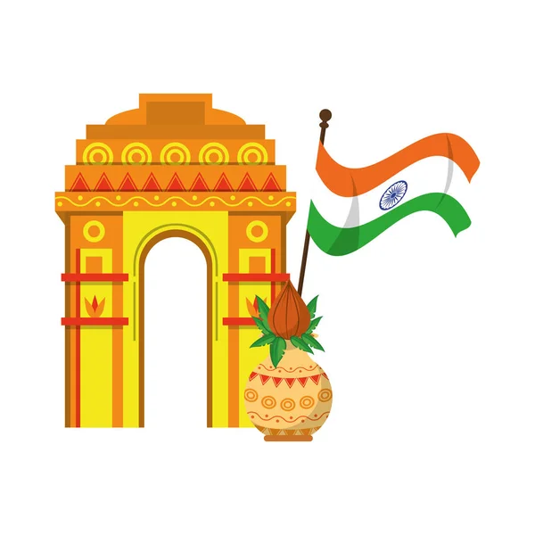 Indische Baudenkmäler Ikone Karikatur — Stockvektor